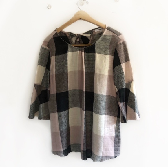 NWT Nordstrom RO&DE checkered tie-back blouse - Picture 1 of 10
